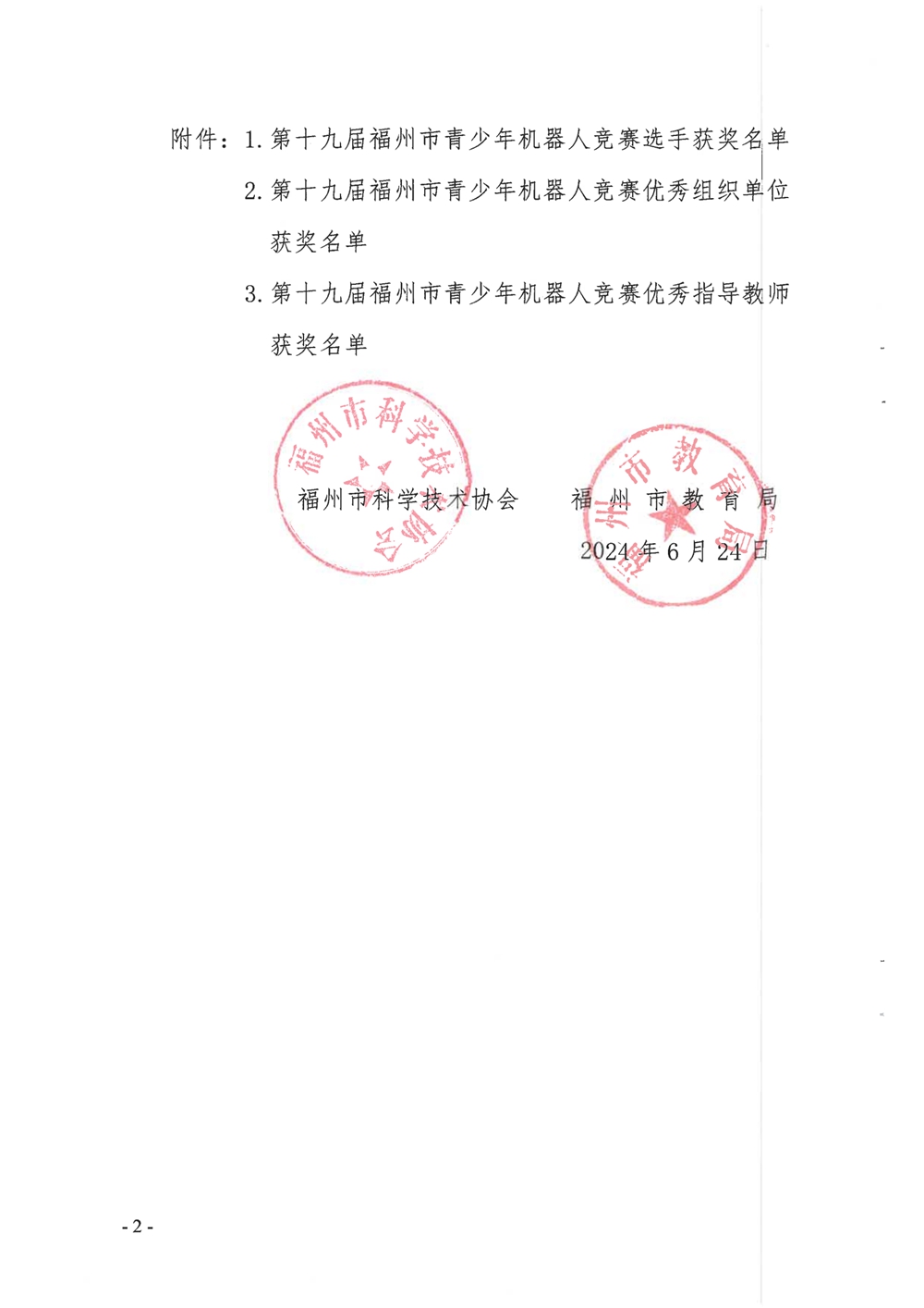 關(guān)于公布第十九屆福州市青少年機(jī)器人競(jìng)賽獲獎(jiǎng)名單的通知